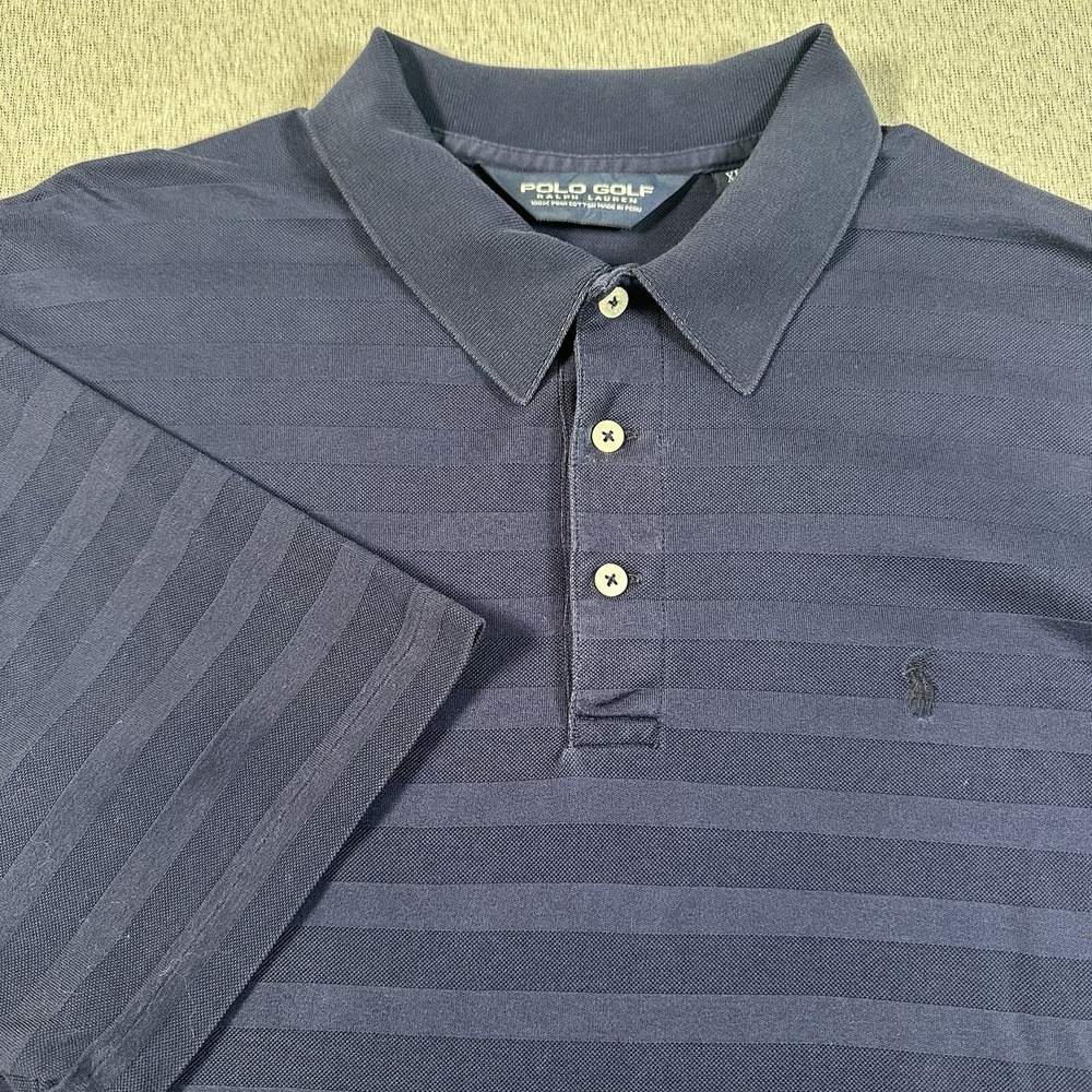 Ralph Lauren‎ Polo Shirt Mens XL Blue Striped Pony Pima Casual Short Sleeve